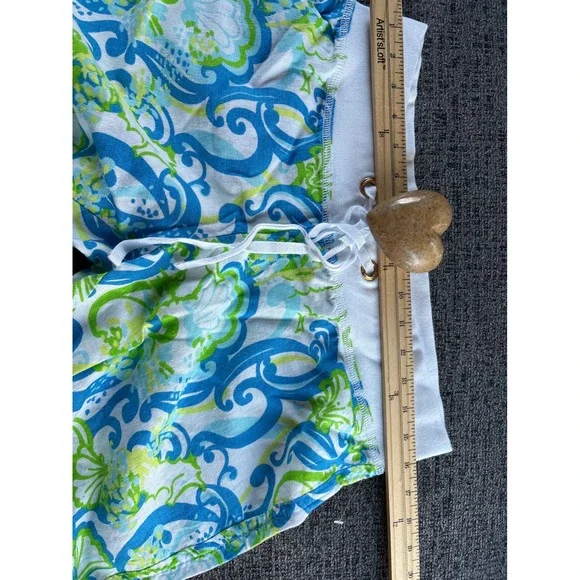 Lilly Pulitzer The Beach Pant Blue Green Shell Paisley Wide Leg Linen Blend M - Picture 10 of 11
